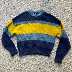 French Connection Striped Crop Crewneck Sweater (Size Medium)